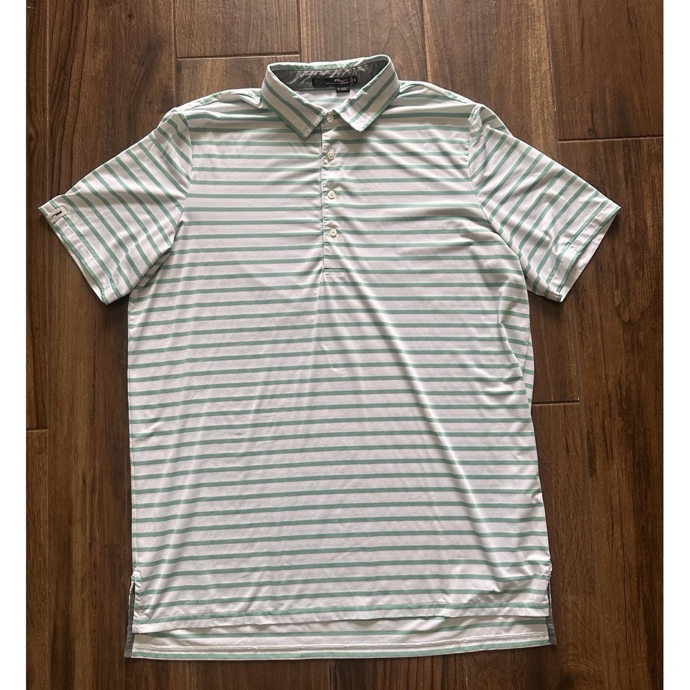 RLX Ralph Lauren Mens XL Golf Polo Shirt Mint Green Grey Striped Performance